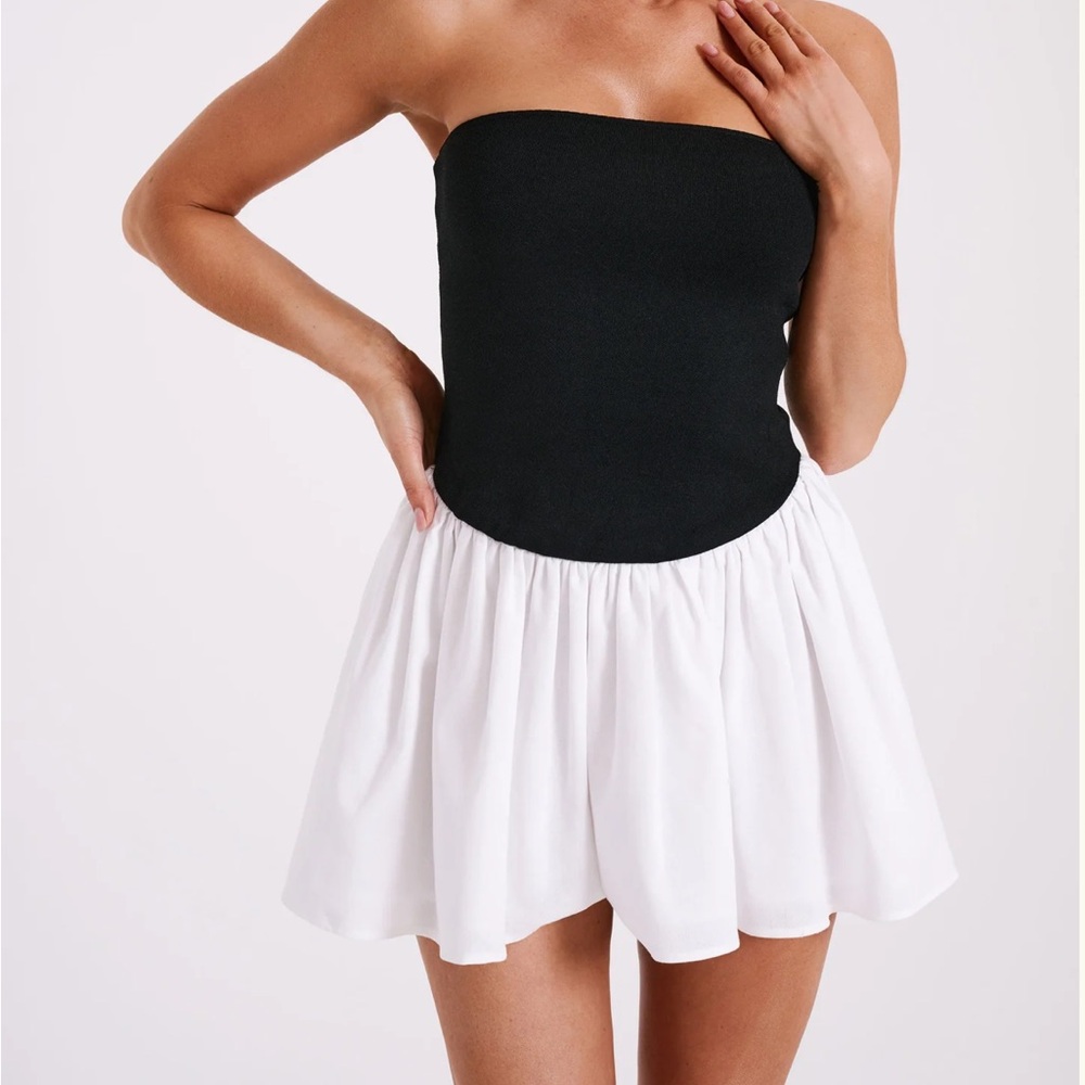 MESHKI Hannah Knit And Linen Mini Dress - Black/White Size Small